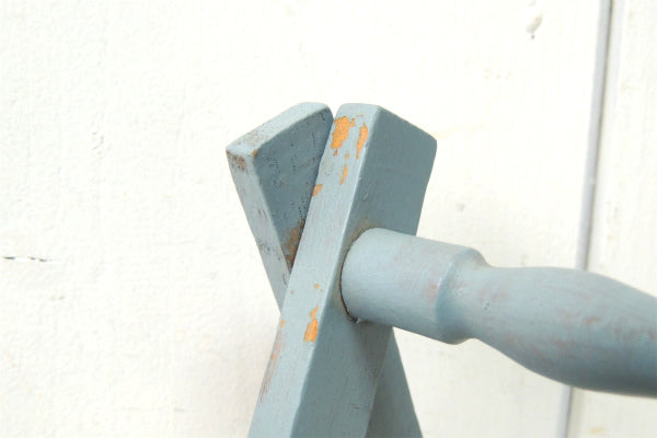 【水色グレー】木製・ジャバラ式・壁掛けヴィンテージ・ハットラック/コートフック USA