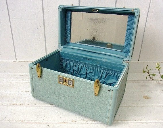 【Samsonite】サムソナイト・ターコイズブルー色・ヴィンテージ・メイクボックス/コスメボックス