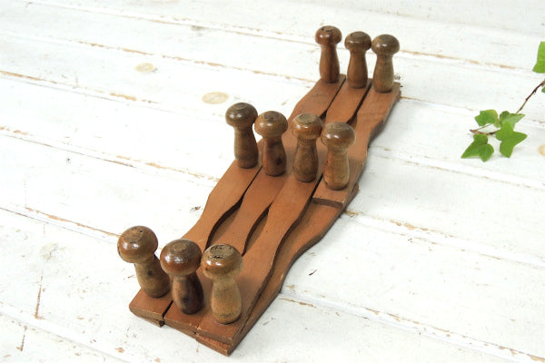 【可愛いウッドデザイン】古い木製のジャバラ式・アンティーク・ハットラック/コートフック USA