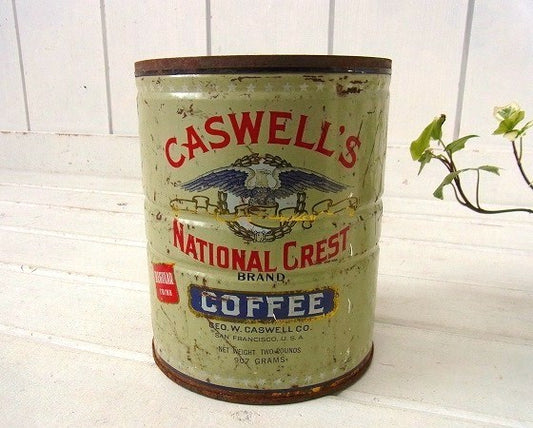 【CASWELL'S】若草色のヴィンテージ・コーヒー缶/ティン缶 USA