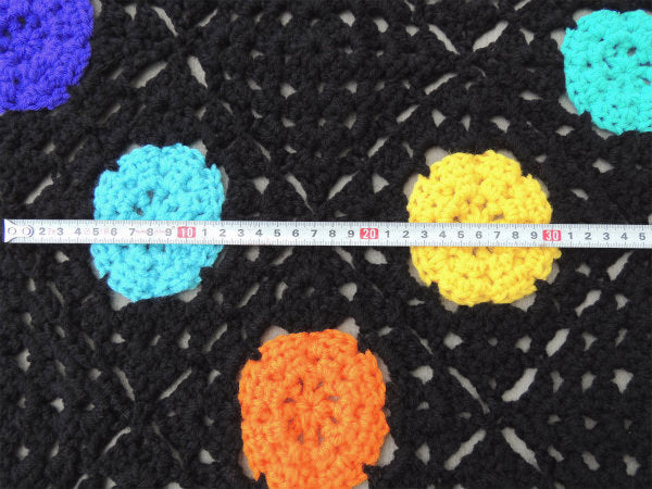 カラフルなドット柄 モチーフ編み・ハンドメイド・大判ニットブランケット グラニーブランケット 未使用