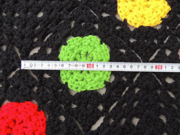 カラフルなドット柄 モチーフ編み・ハンドメイド・大判ニットブランケット グラニーブランケット 未使用