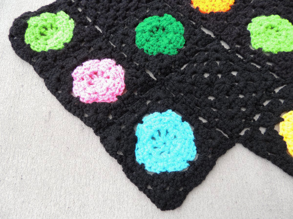 カラフルなドット柄 モチーフ編み・ハンドメイド・大判ニットブランケット グラニーブランケット 未使用