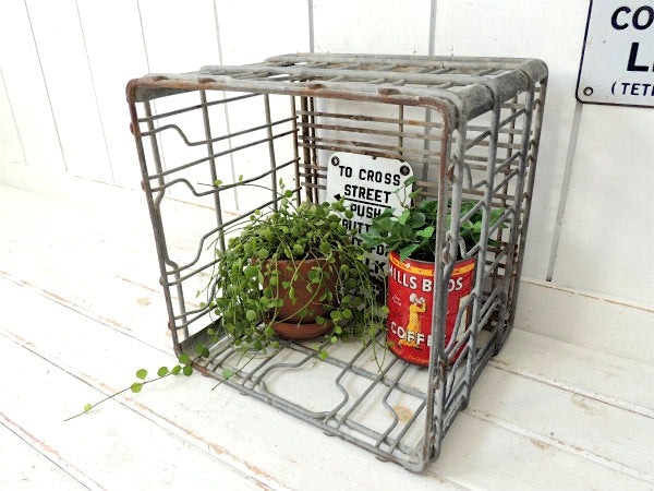 【FOREMOST】シャビー・メタル製・ヴィンテージ・ミルクボトルケース・メタルケース・ガーデニング