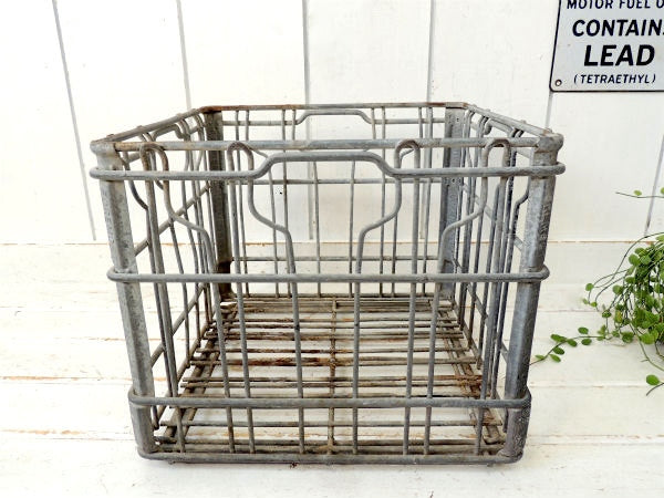 【FOREMOST】シャビー・メタル製・ヴィンテージ・ミルクボトルケース・メタルケース・ガーデニング