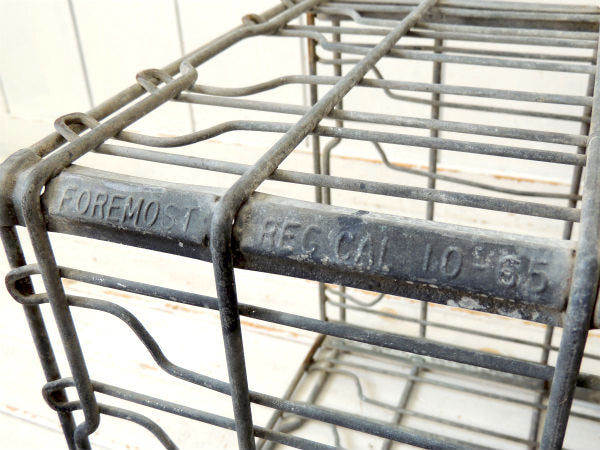 【FOREMOST】シャビー・メタル製・ヴィンテージ・ミルクボトルケース・メタルケース・ガーデニング