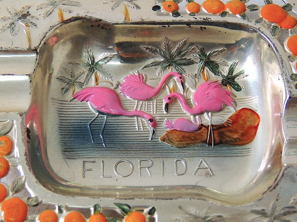 【FLORIDA/フロリダ】フラミンゴ&オレンジ柄・スーベニア・ヴィンテージ・灰皿 /アシュトレイ