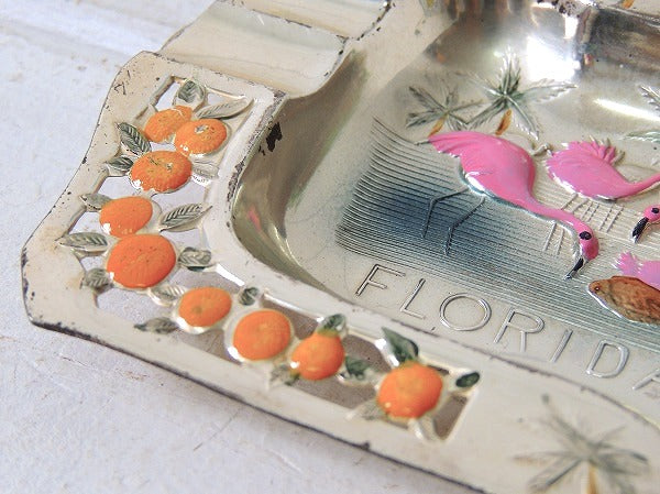 【FLORIDA/フロリダ】フラミンゴ&オレンジ柄・スーベニア・ヴィンテージ・灰皿 /アシュトレイ
