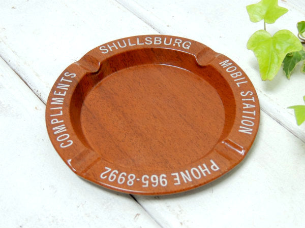 USA・MOBIL STATION・ウッド柄・ビンテージ・アドバタイジング・灰皿・ブリキ・ガレージ