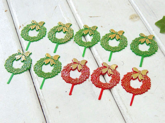 クリスマスリース型 ヴィンテージ ケーキトッパー カップケーキピック 10本 デコレーション