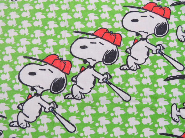 【スヌーピー】SNOOPY・ベースボール柄・黄緑色・ヴィンテージ・ユーズドシーツ(ボックスタイプ)
