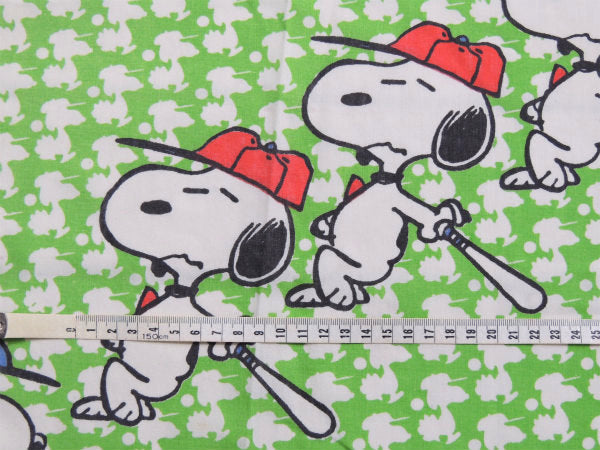 【スヌーピー】SNOOPY・ベースボール柄・黄緑色・ヴィンテージ・ユーズドシーツ(ボックスタイプ)