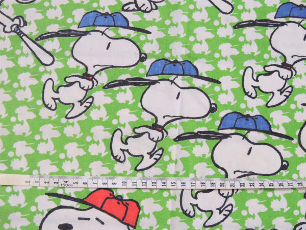 【スヌーピー】SNOOPY・ベースボール柄・黄緑色・ヴィンテージ・ユーズドシーツ(ボックスタイプ)
