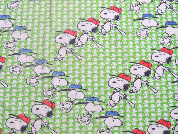 【スヌーピー】SNOOPY・ベースボール柄・黄緑色・ヴィンテージ・ユーズドシーツ(ボックスタイプ)