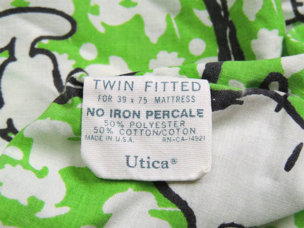 【スヌーピー】SNOOPY・ベースボール柄・黄緑色・ヴィンテージ・ユーズドシーツ(ボックスタイプ)