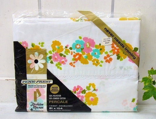 【Penneys】ペニーズ・デッドストック・ヴィンテージ・花柄・フラットシーツ・ベッドカバー