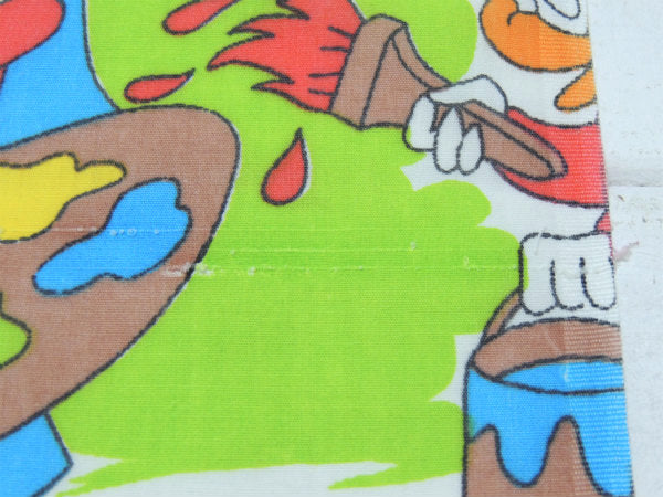 【ミッキー&フレンズ】ディズニー・レインボー柄・フラットタイプ・ヴィンテージ・ユーズドシーツ USA