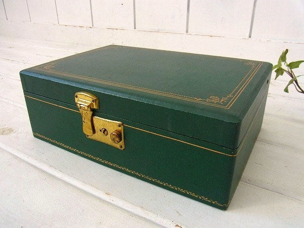 シークレット収納付き・緑色・アンティーク・ジュエリーボックス/ジュエリーケース/宝石箱 USA