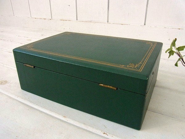 シークレット収納付き・緑色・アンティーク・ジュエリーボックス/ジュエリーケース/宝石箱 USA