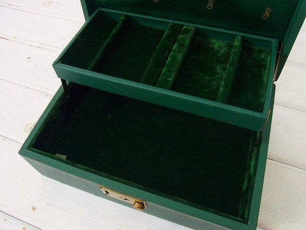 シークレット収納付き・緑色・アンティーク・ジュエリーボックス/ジュエリーケース/宝石箱 USA