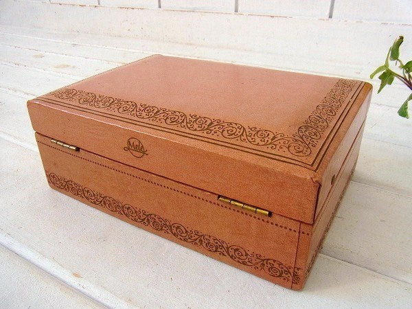 【Mele】サーモンピンク色・小さなアンティーク・ジュエリーボックス/ジュエリーケース/宝石箱