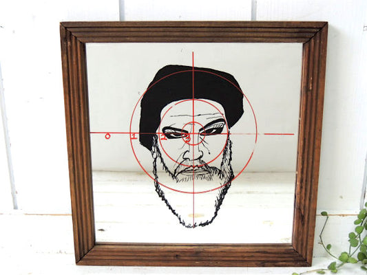 【銃・照準線・レティクル】髭男・デザイン・ヴィンテージ・パブミラー・鏡・USA・BARBER