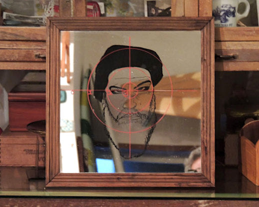 【銃・照準線・レティクル】髭男・デザイン・ヴィンテージ・パブミラー・鏡・USA・BARBER