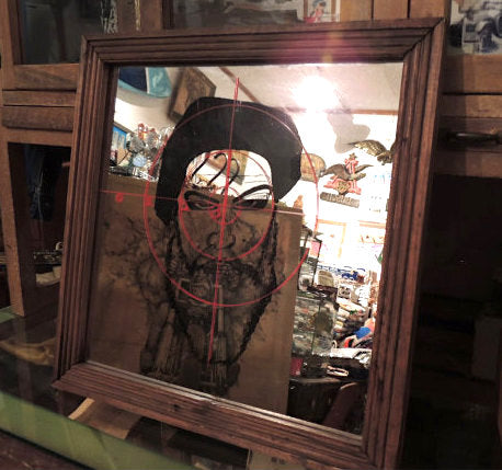 【銃・照準線・レティクル】髭男・デザイン・ヴィンテージ・パブミラー・鏡・USA・BARBER