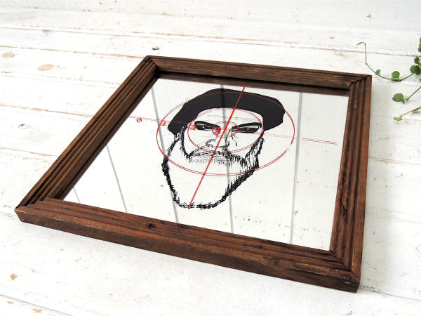 【銃・照準線・レティクル】髭男・デザイン・ヴィンテージ・パブミラー・鏡・USA・BARBER