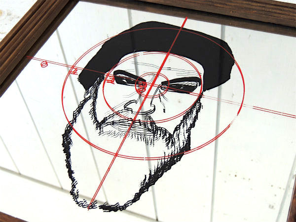 【銃・照準線・レティクル】髭男・デザイン・ヴィンテージ・パブミラー・鏡・USA・BARBER