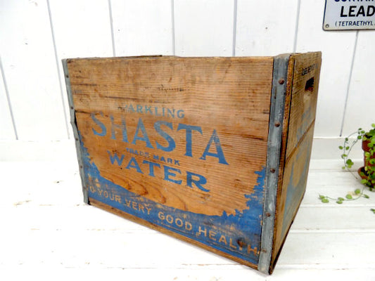 【CALIFORNIA・スパークリング・ウオーター】シャビーなヴィンテージ・ウッドボックス/木箱
