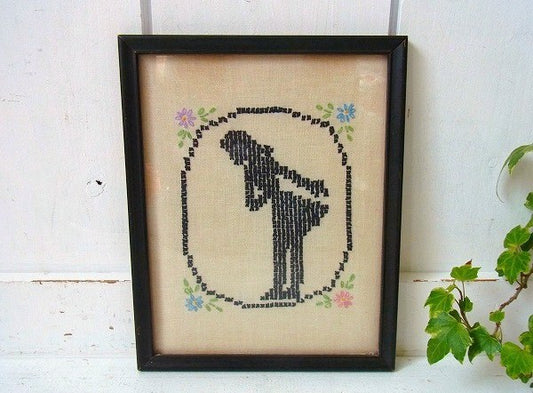 少女 アンティーク クロスステッチ 刺繍 フレーム サンプラー US ハンドメイド