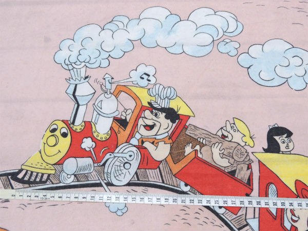 【フリントストーン&ヨギベア】ハンナバーベラ・汽車柄・ヴィンテージ・ユーズドシーツ(ボックスタイプ)