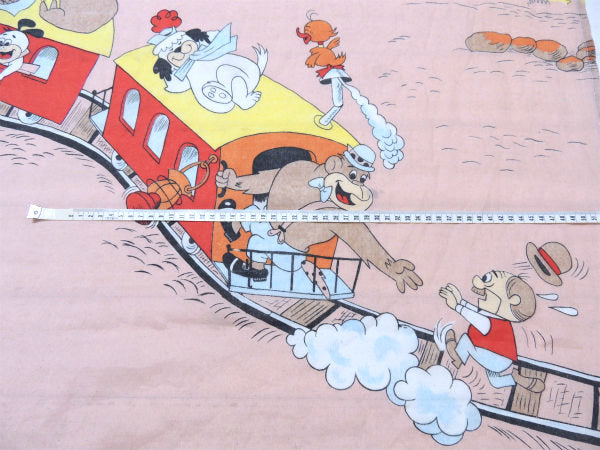 【フリントストーン&ヨギベア】ハンナバーベラ・汽車柄・ヴィンテージ・ユーズドシーツ(ボックスタイプ)