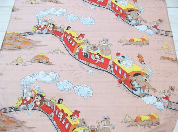 【フリントストーン&ヨギベア】ハンナバーベラ・汽車柄・ヴィンテージ・ユーズドシーツ(ボックスタイプ)