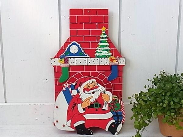サンタクロース・クリスマス　折り畳み式・木製ヴィンテージ・レターラック 壁飾り