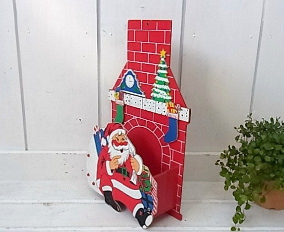 サンタクロース・クリスマス　折り畳み式・木製ヴィンテージ・レターラック 壁飾り