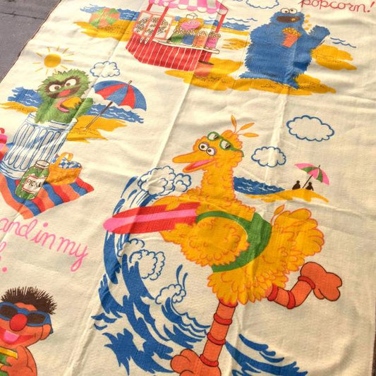 セサミストリートの仲間たち ビーチ・デッドストック・70's ヴィンテージ・ブランケット・毛布 US