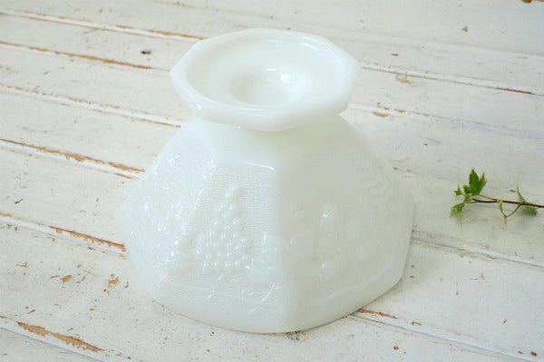 アンカーホッキング ぶどう柄 ホワイト ミルクガラス 8角形 脚付き ヴィンテージ フルーツボウル