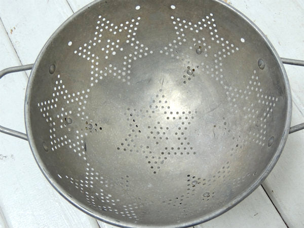 【★星モチーフ】アルミ製・ハンドル&脚付き・アンティーク・コランダー/水切りボウル USA