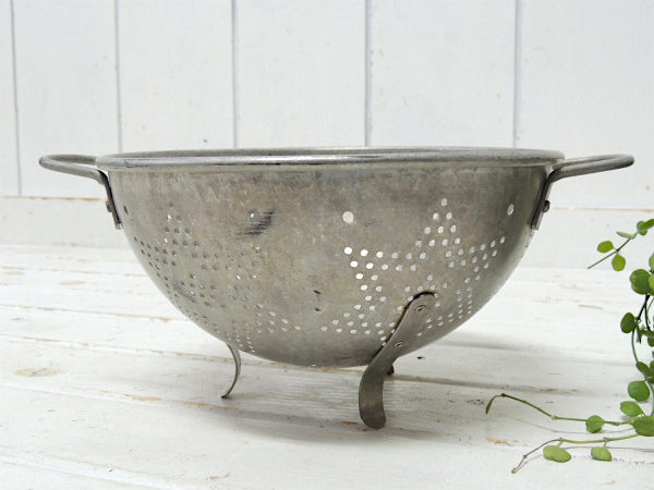 【★星モチーフ】アルミ製・ハンドル&脚付き・アンティーク・コランダー/水切りボウル USA