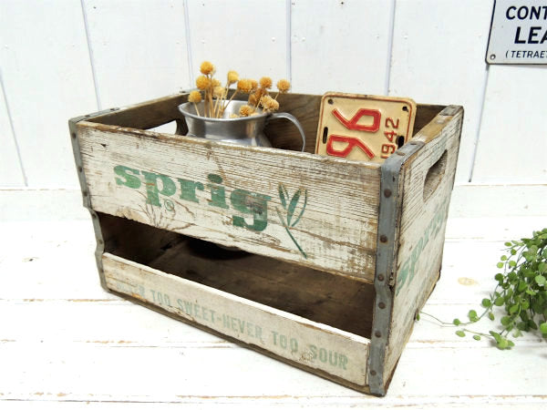 Sprig ドリンク・ホワイト・ヴィンテージ・木箱・ウッドボックス・シャビー・ガーデニング USA