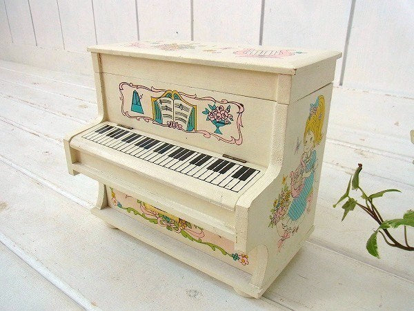 ピアノ型のオルゴール付き・木製・アンティーク・ジュエリーボックス/宝石箱 USA