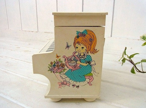 ピアノ型のオルゴール付き・木製・アンティーク・ジュエリーボックス/宝石箱 USA