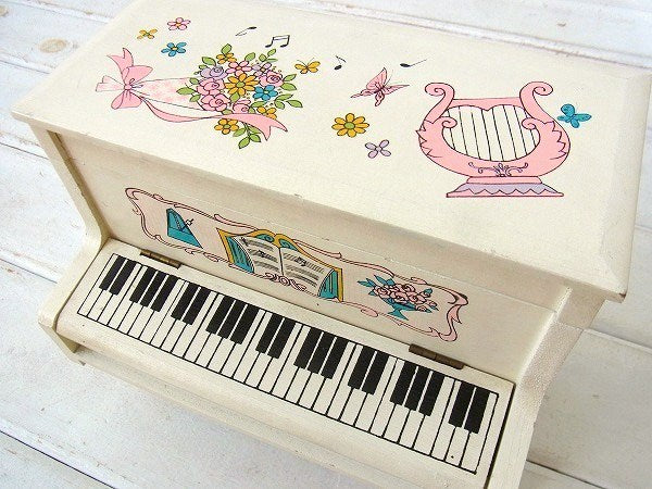 ピアノ型のオルゴール付き・木製・アンティーク・ジュエリーボックス/宝石箱 USA