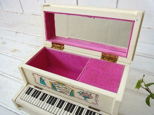 ピアノ型のオルゴール付き・木製・アンティーク・ジュエリーボックス/宝石箱 USA