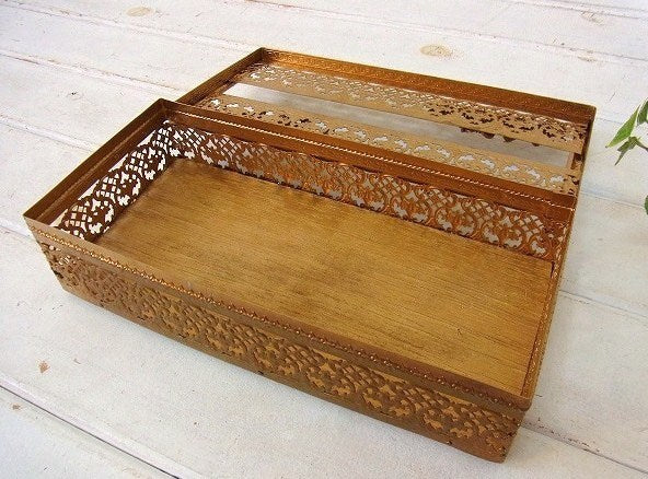 お花&鳥モチーフ・ゴールド色・ヴィンテージ・ティッシュケース/ティッシュボックス USA