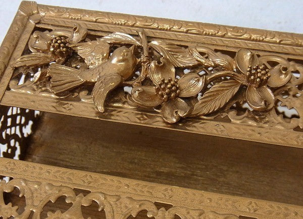 お花&鳥モチーフ・ゴールド色・ヴィンテージ・ティッシュケース/ティッシュボックス USA