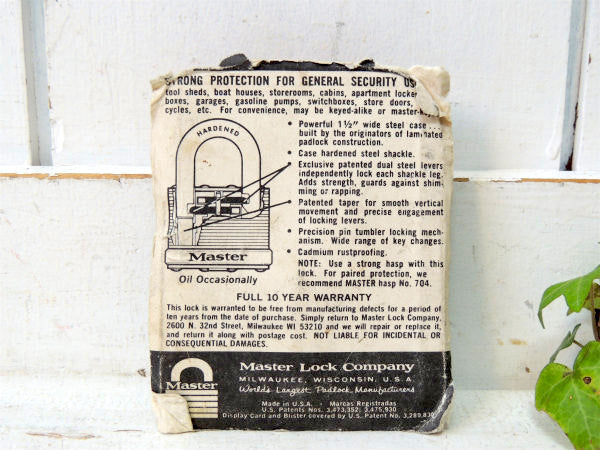 【Master・マスターロック】デッドストック・ビンテージ・南京錠・パッドロック・真鍮鍵2本