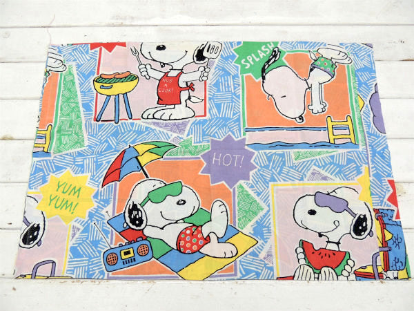 【スヌーピー】カラフルな4種類のスヌーピー柄・ヴィンテージ・ユーズド・ピロケース/枕カバー